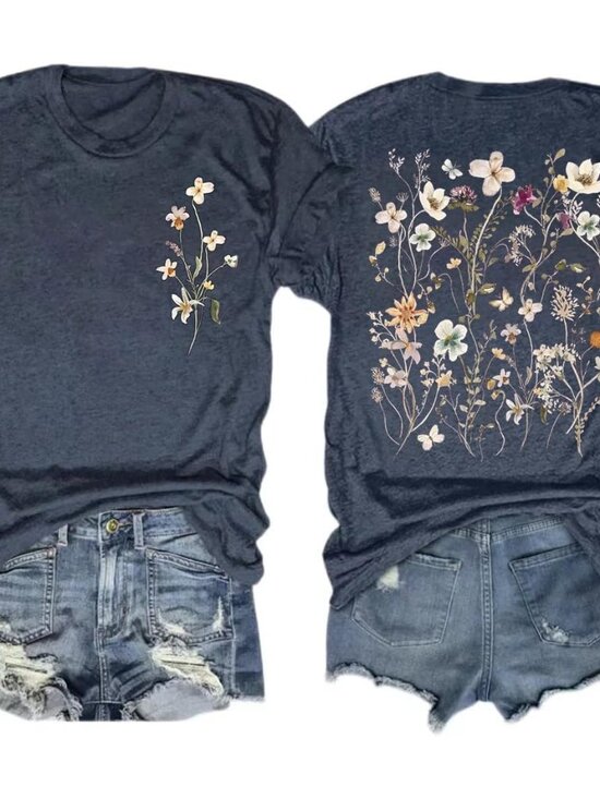 Tops - Women's Vintage Flowers Shirt Casual Boho Floral Printed T-Shirt Sunflower Wildf